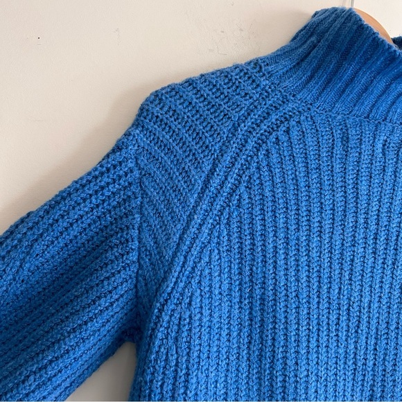 Maeve Anthropologie Blue Crop Ribbed Bell Sleeve Turtleneck Sweater XX Small - Picture 2 of 15